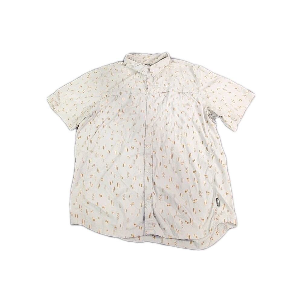 Rei Co-Op Shirt Mens Sz XL Beige Short Sleeve Snap Button Pockets Hiking C31